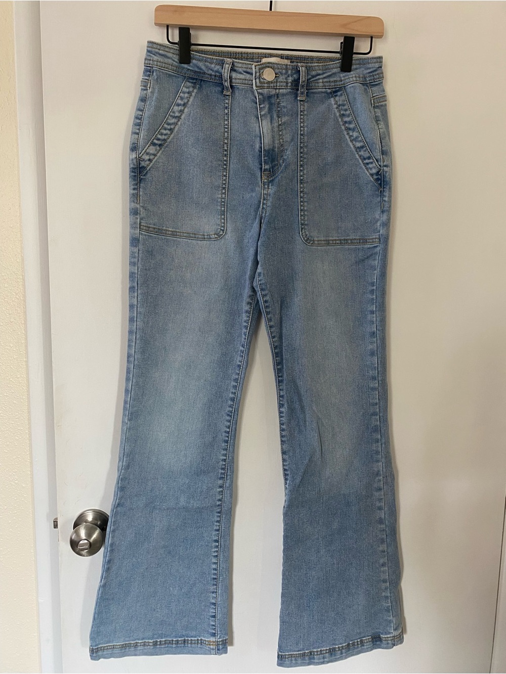 Knox Rose Light Blue Flare Jeans with Front Patch Pockets Retro Size 8